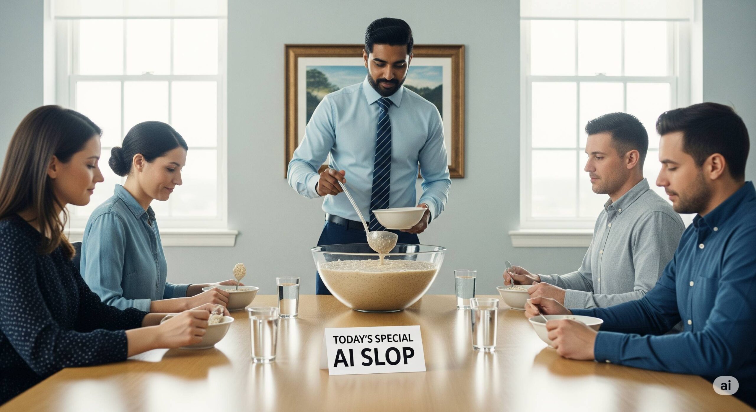 AI slop being served at a business meeting